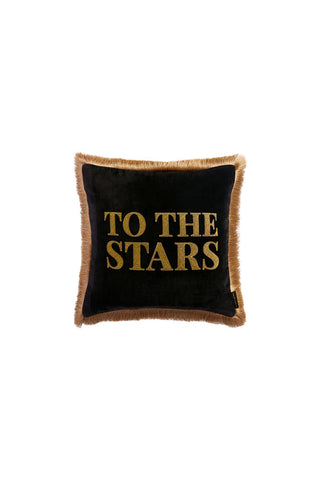 Image of the To The Stars Velvet Fringe Feather Filled Cushion on a white background