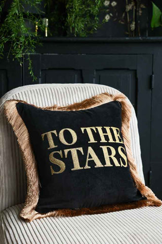 Image of the To The Stars Velvet Fringe Feather Filled Cushion