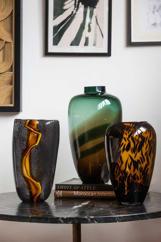 Image of the Tortoiseshell Glass Vase with other vases