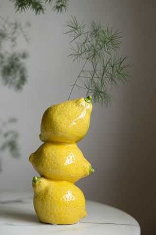 Lifestyle image of the Trio Of Lemons Vase