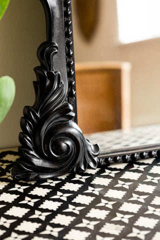 Close-up image of the Vintage Inspired Black Framed Decorative Mirror