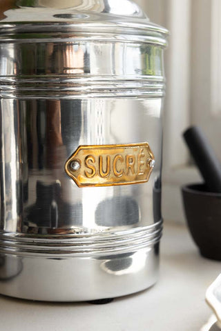 Close-up image of the Vintage-Style Sucre' Sugar Tin