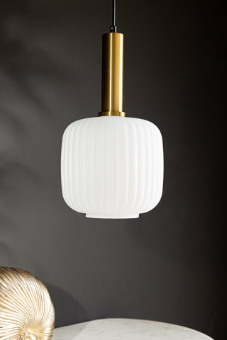 Image of the White Ribbed Glass & Gold Ceiling Light