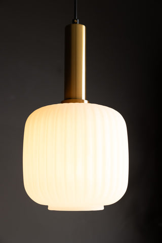 Close-up image of the White Ribbed Glass & Gold Ceiling Light on