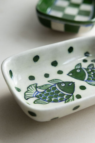 Detail image of the White & Green Fish Ceramic Trinket Dish