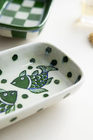 Image of the pattern for the White & Green Fish Ceramic Trinket Dish