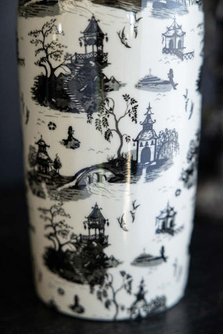 Detail image of the Black & White Willow Toile Bottle Vase