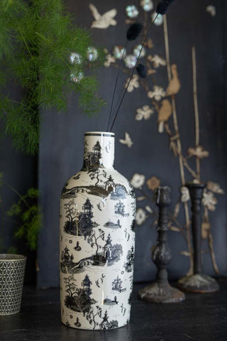 Image of the pattern on the Black & White Willow Toile Bottle Vase