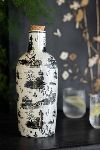 Lifestyle image of the Black & White Willow Toile Bottle Vase