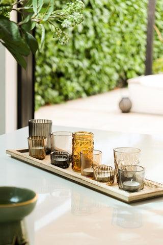 Image of the Wooden Tray With Glass Candle Holder Votives