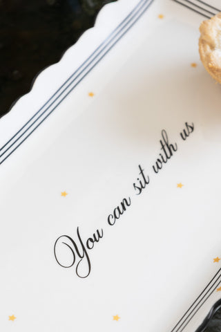 Close-up image of the You Can Sit With Us Detailed Ceramic Serving Plate