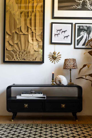 Lifestyle image of the Black & Gold Ringo TV Unit
