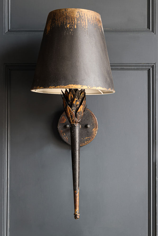 Aged Effect Black & Old Gold Torch Wall Light Rockett St