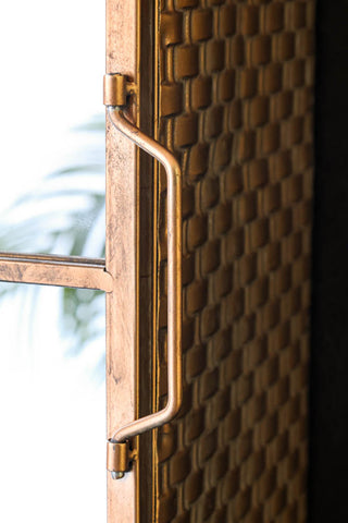 Image of the handle for the Arched Copper Mirrored Wall Cabinet