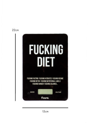 Cutout image of fucking diet kitchen scales on a white background with dimensions. 