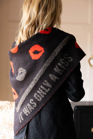 Lifestyle image of the Red Printed Lips Scarf