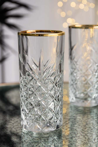 Image of the Vintage Cut Glass Hi Ball With Gold Rim