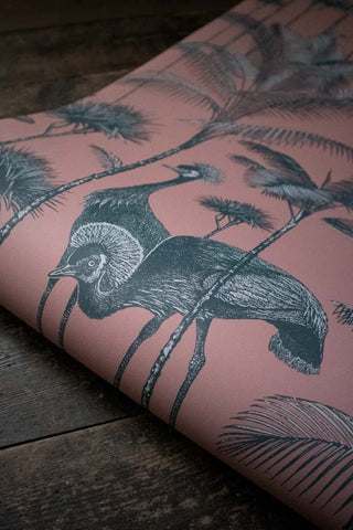 Image of the finish for the Divine Savages Crane Fonda Coral Wallpaper