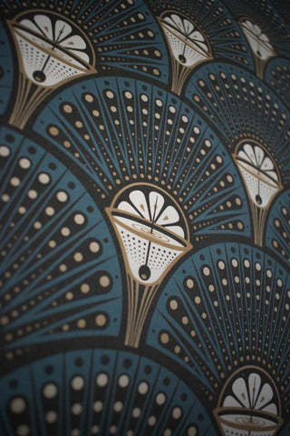 Close-up image of the Divine Savages Deco Martini Teal Wallpaper