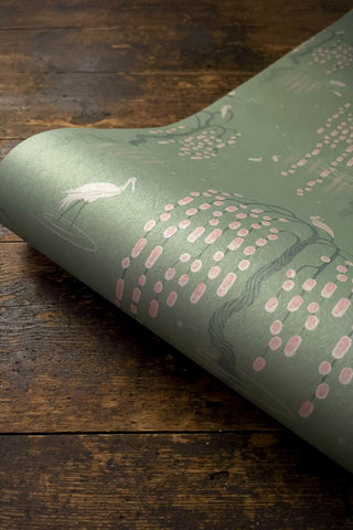 Detail image of the Divine Savages Kyoto Blossom Willow Green Wallpaper