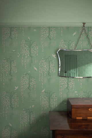 Lifestyle image of the Divine Savages Kyoto Blossom Willow Green Wallpaper