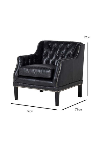 Dimension image of the Black Buttoned Back Leather Armchair