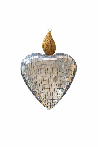 Image of the Disco Ball Mirrored Heart Ornament on a white background
