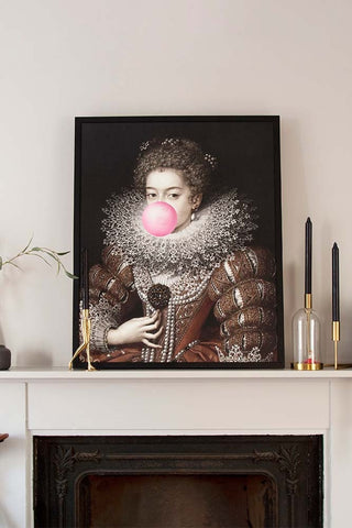 Pink Bubblegum Queen Portrait Canvas on mantelpiece in the Home of Sally Faye