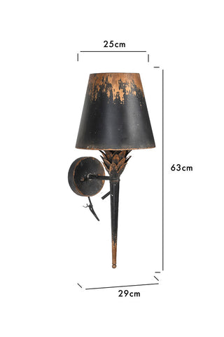 Dimension image of the Aged Effect Black & Old Gold Torch Wall Light