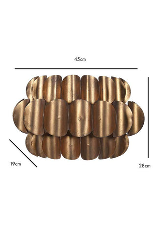 Dimension image of the Antique Brass Curve Disc Wall Light