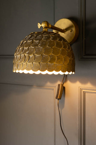 Image of the Antique Brass Scalloped Plug In Wall Light on