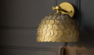 Landscape image of the Antique Brass Scalloped Plug In Wall Light
