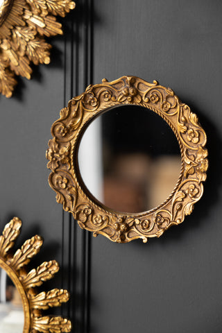 Lifestyle image of the Antique Gold Small Ornate Mirror