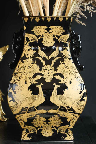 Image of the Black & Gold Chinoiserie Porcelain Vase