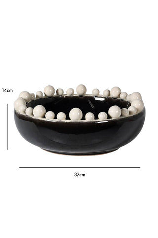 Dimension image of the Large Black & Cream Bobble Edged Bowl - Dia.37cm on a white background