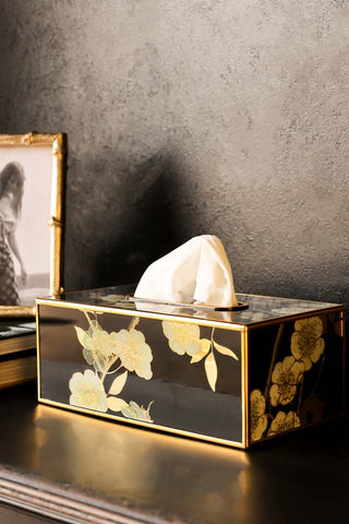 Image of the Black & Gold Blossom Tissue Box