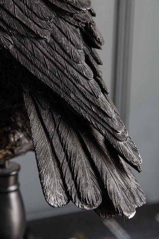 Close-up image of the tail feathers on the Black Crow Table Lamp