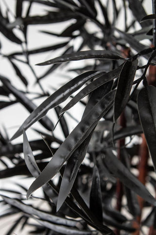 Close-up image of the leaves on the Black Faux Bamboo Plant