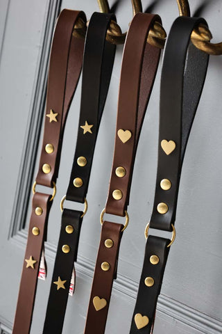 Image of the Black Leather Dog Lead With Hearts with other designs