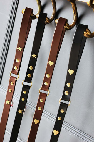 Image of the Black Leather Dog Lead With Stars with other designs