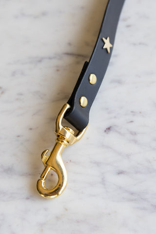 Image of the clip for the Black Leather Dog Lead With Stars