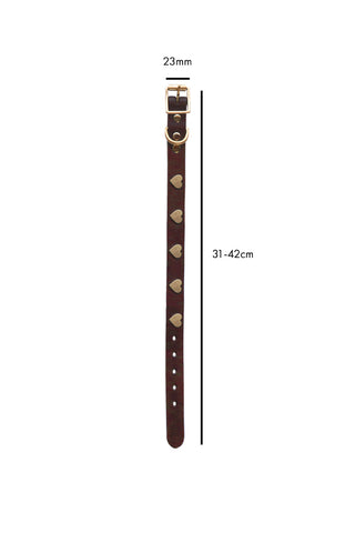 Image of the Brown Leather Dog Collar With Hearts - Size 3 on a white background
