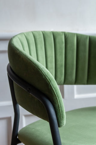 Close-up of the material on the Curved Back Velvet Bar Stool In Moss Green