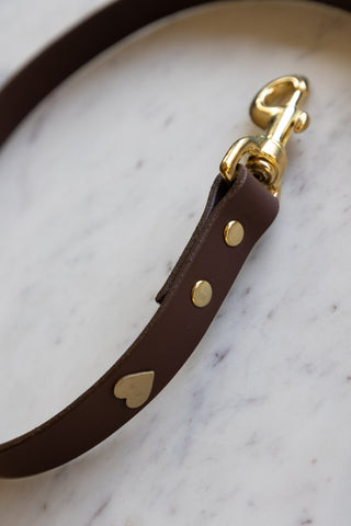 Image of the clip for the Dark Brown Leather Dog Lead With Hearts