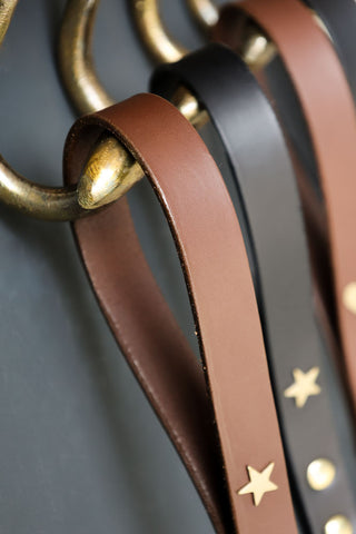 Image of the handle for the Dark Brown Leather Dog Lead With Stars