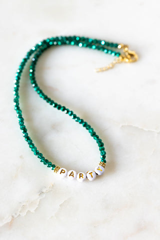 Lifestyle image of the Dark Green Party Necklace