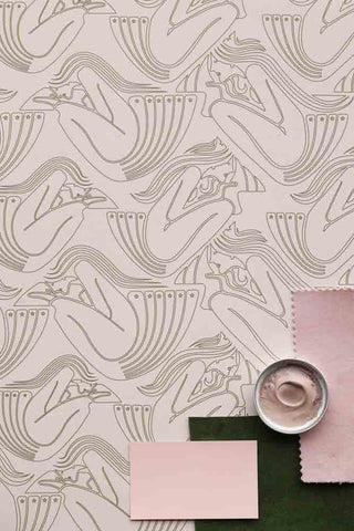 Flat lay image of the Rockett St George Deco Nymph Blush Pink Wallpaper