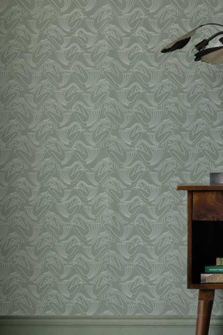 Image of the finish for the Rockett St George Deco Nymph Olive Wallpaper