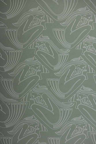 Close-up image of the Rockett St George Deco Nymph Olive Wallpaper