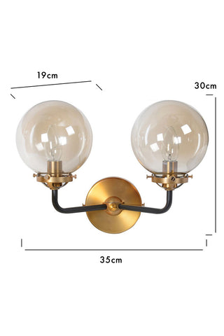Dimension image of the Double Globe Smoked Glass Wall Light